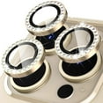 thumbnail image 1 of 1 Set of Bling Diamond Camera Lens Protector for iPhone 15 Pro Max, HD Clear Tempered Glass Metal Camera Lens Protection Cover, Case Friendly, Scratch Proof for iPhone 15 Pro Max, Gold, 1 of 5