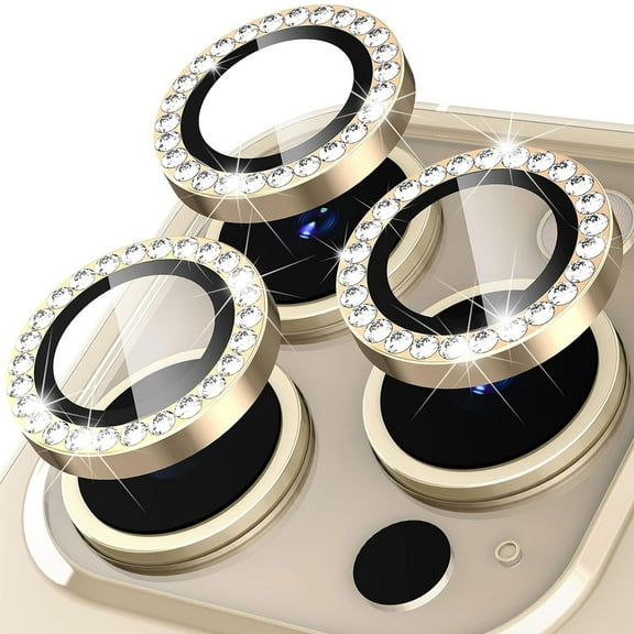 1 Set of Bling Diamond Camera Lens Protector for iPhone 15 Pro Max, HD Clear Tempered Glass Metal Camera Lens Protection Cover, Case Friendly, Scratch Proof for iPhone 15 Pro Max, Gold