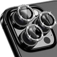 thumbnail image 1 of 1 Set of Bling Diamond Camera Lens Protector for iPhone 15 Pro Max, HD Clear Tempered Glass Metal Camera Lens Protection Cover, Case Friendly, Scratch Proof for iPhone 15 Pro Max, Black, 1 of 5