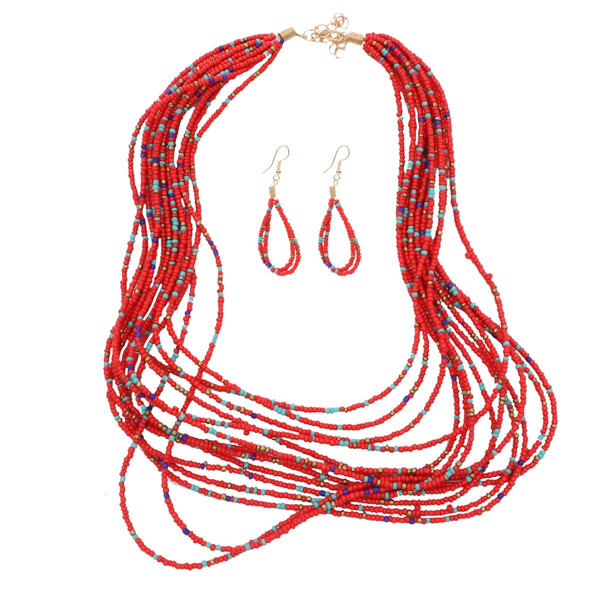 1 Set Bohemian Style Necklace Earrings Kit Fashion Multilayered Rice