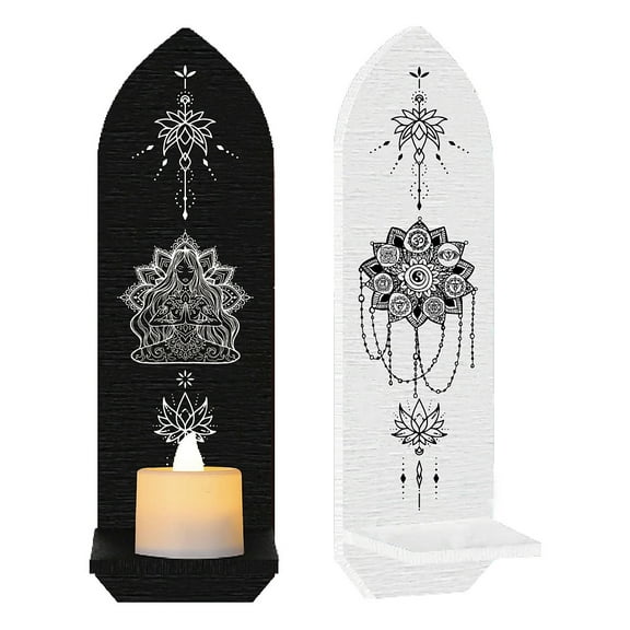 1 Set Boho Style Wall Mounted Wood Candle Holder Stand Detachable Pillar Candle Sconce Floating Shelf Chakra Theme Bullet Shape: 36x10x0.7cm 2pcs