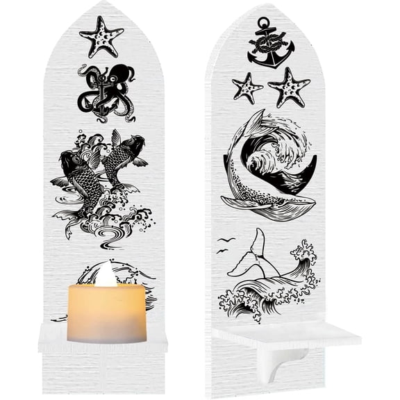 1 Set Boho Style Wall Mounted Wood Candle Holder Stand Detachable Pillar Candle Sconce Floating Shelf Sea Animals Shape: 36x10x0.7cm 2pcs for Handmade