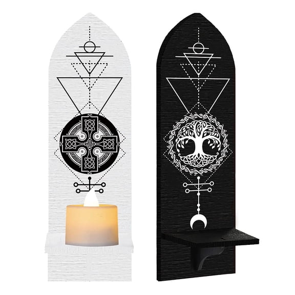 1 Set Boho Style Wall Mounted Wood Candle Holder Stand Detachable Pillar Candle Sconce Tree of Life Pattern Shape: 36x10x0.7cm 2pcs