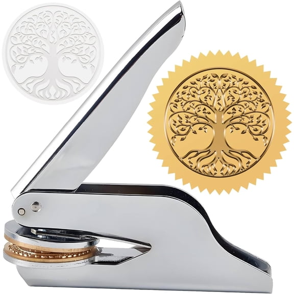 1 Set Book Embosser Seal Stamp Tree of Life Stainless Steel Library Stamp Hand Held Embossing Seal Notary Embosser with Plastic Box