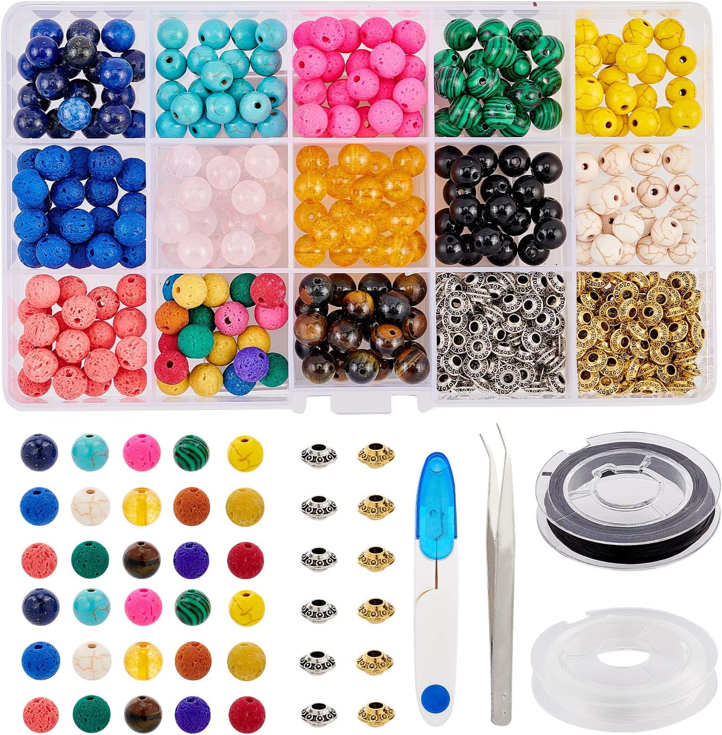 1 Set Bracelets Making Kits Gemstone Glass Beads Alloy Spacer Beads Elastic String Iron Tweezers for Bracelet Jewelry MakingMixed Color