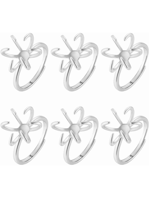 1 Set Brass Adjustable Ring Findings Prong Ring Settings 925 Sterling Silver Plated Size 6(16.5mm) Tray: 16x10.5mm 8pcs/set