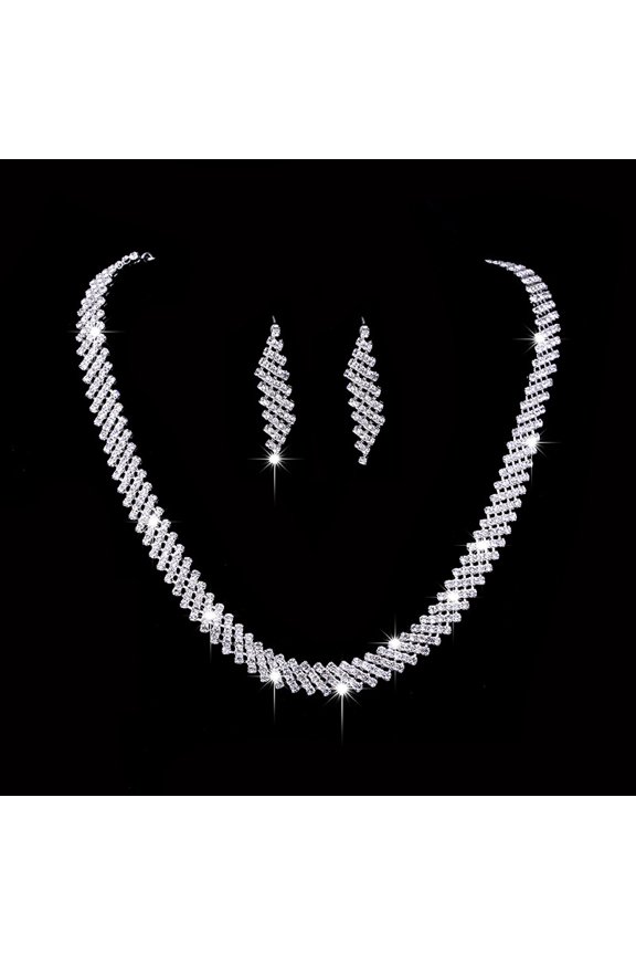 1 Set Brass Rhinestone Jewelry Sets Rhomboid Earrings & Necklaces Sets Platinum 320mm & 160mm