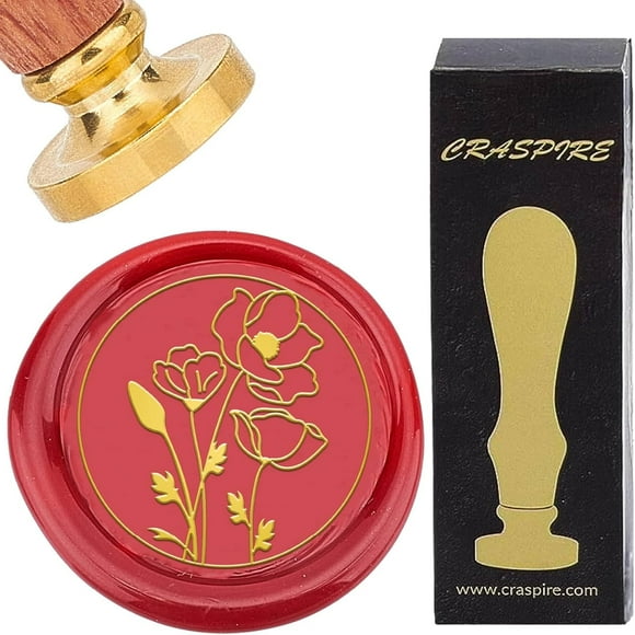 1 Set Brass Wax Seal Stamp with Wood Handle for DIY Scrapbooking August Poppy 25mm
