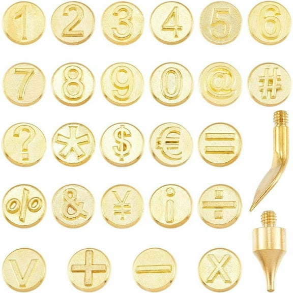 1 Set Brass Wood Burning Tip Sets Wood Burning Tool Carving Iron Tip for Pyrogray Letter Golden 16.2x11.6x1.15cm