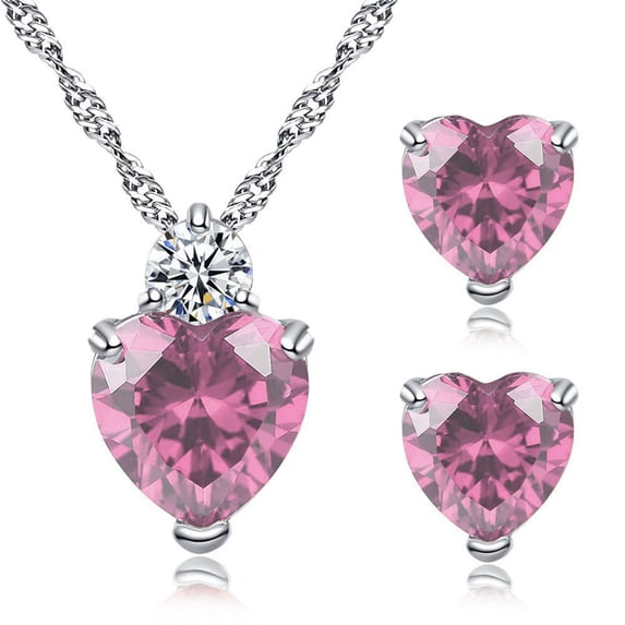 1 Set Bridal Necklace Earrings Heart Pendant Rhinestones Sweet Sparkling Long Lasting Jewelry Set for Wedding