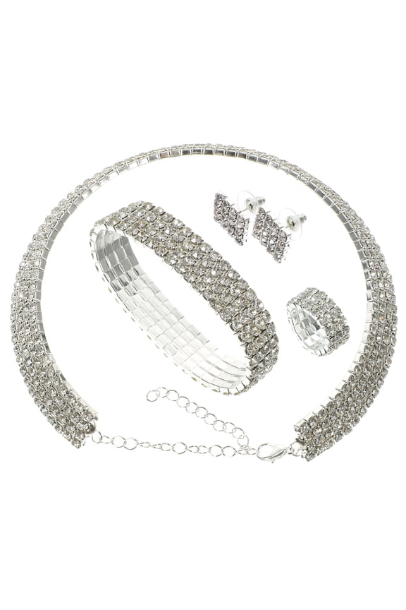 Elegant Bridal Rhinestone Jewelry Set for Wedding Bride - Necklace, Bracelet & Earrings Wedding Accessories