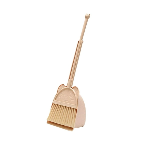 1 Set Broom And Dustpan Set, Lightweight Cartoon Animal Design In Beige For Kindergarten , Ideal For Toddler Cleaning Tasks -