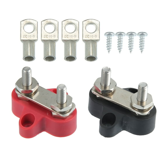 1 Set Bus Bar M6x1.0 Terminal Block Power Dual Stud Battery Junction Post for Truck RV Boat Black Red