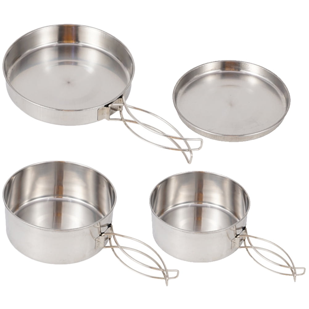 1 Set Camping Pot Pan Set Stainless Steel Camping Cookware Camping Cooking Utensils