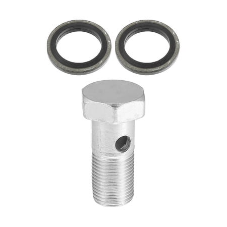 1 Set Car Brake Line Fitting Adapter 1.26" Length M12x1.0 Brake Line Thread Single Hollow Bolt