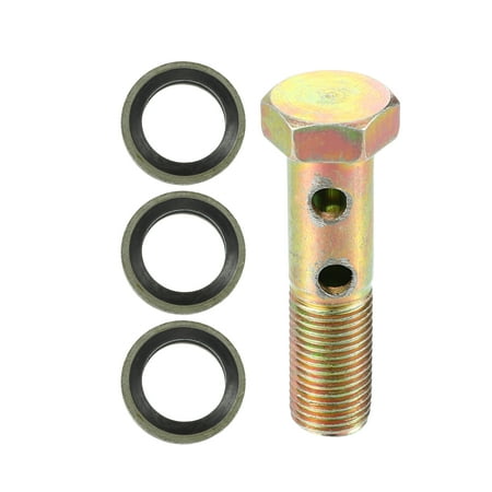 1 Set Car Double Banjo Bolt M10x1.0 42mm Metric Thread Turbo Brake Line Fitting Adapter W/ Washers