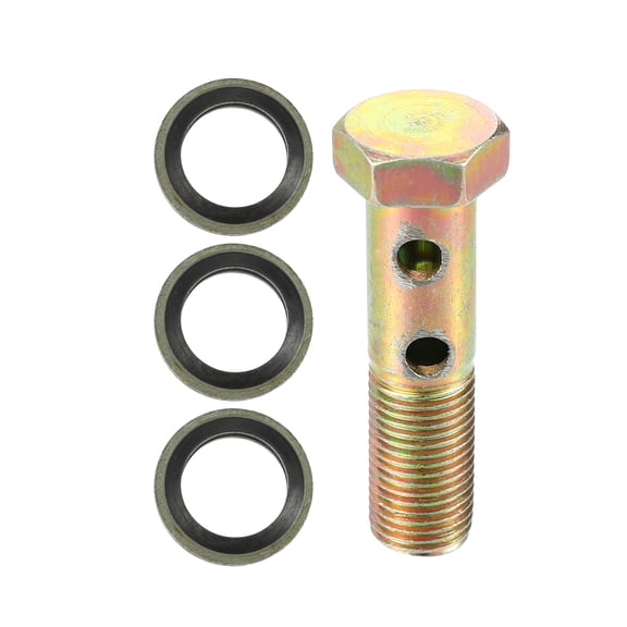 1 Set Car Double Banjo Bolt M10x1.0 42mm Metric Thread Turbo Brake Line Fitting Adapter W/ Washers