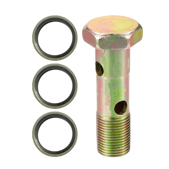 1 Set Car Double Banjo Bolt M18x1.5 Length 70mm Metric Thread Turbo Brake Line Fitting Adapter W/ Washer