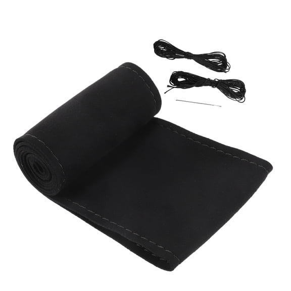 1 Set Car Hand Sewn DIY Steering Wheel Cover Breathable 38cm Stitch on Wrap Suede Black Stitches