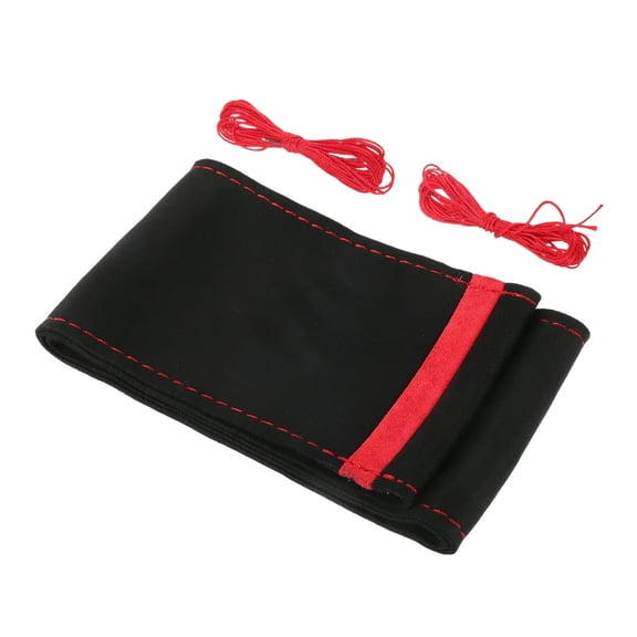 1 Set Car Hand Sewn DIY Steering Wheel Cover Breathable 38cm on Wrap Suede Red Black Stitches Red