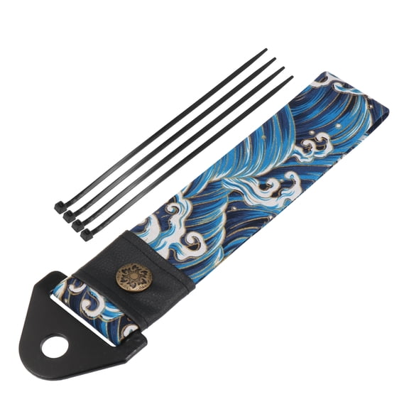 1 Set Car Tow Strap Ancient Japanese Element Trailer Belt with Combination of Sea Waves Pattern Rope Trailer Hook Blue