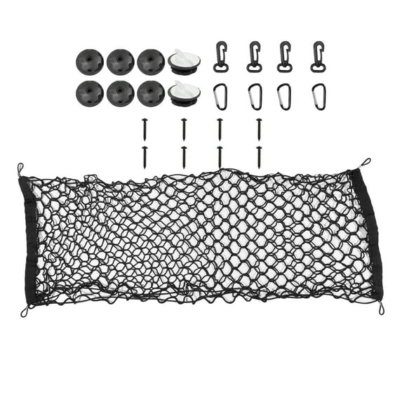 1 Set Car Trunk Seat Back Elastic Mesh Rear Cargo Net 4 x Hook 4 x Button Hole 4 x Screws 43.3"x15.7"
