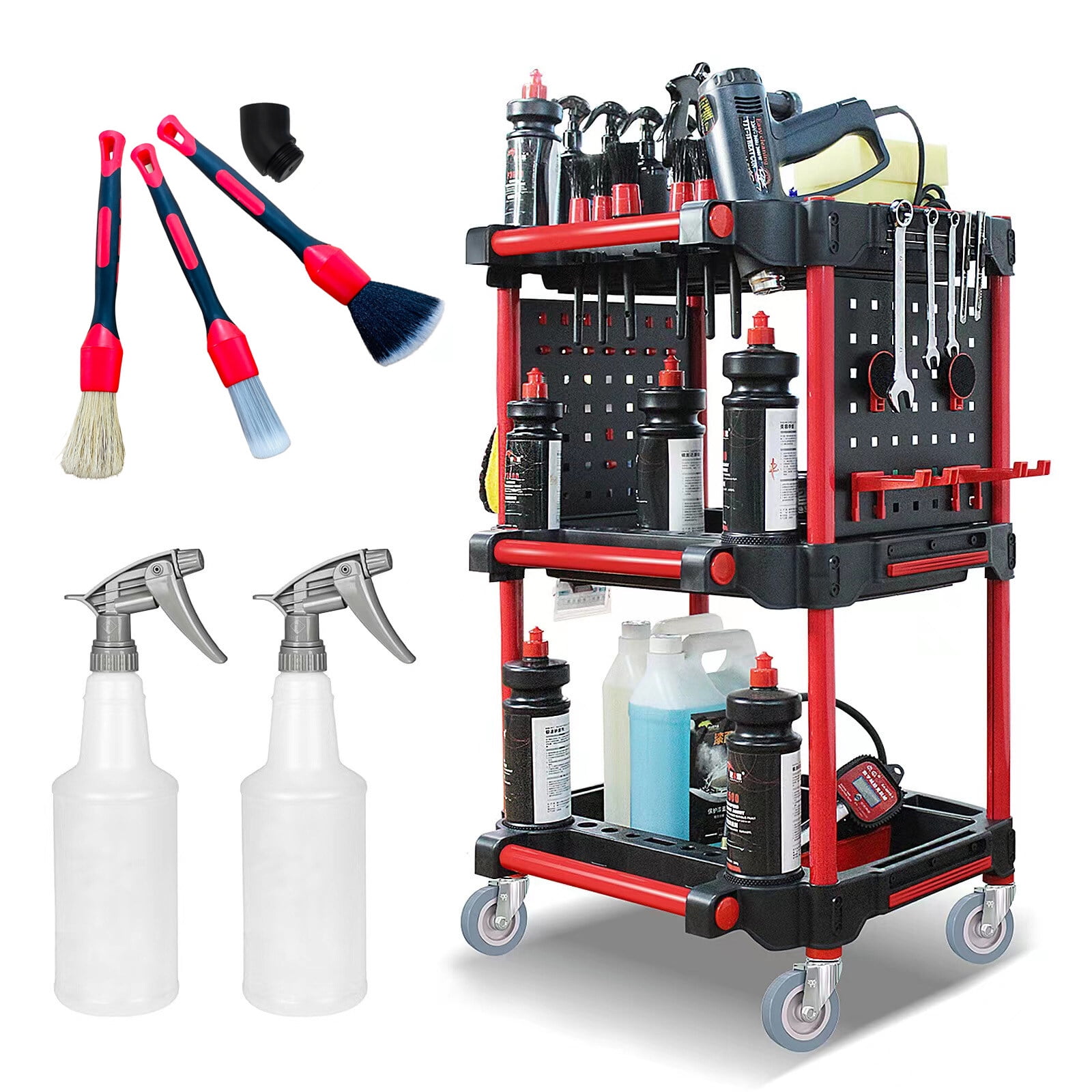 1 Set Car Wash Detail Trolley Threetier Tool Cart Utility Carts