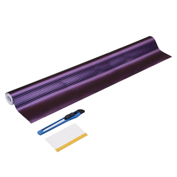 1 Set Carbon Fiber Vinyl Wrap 11.81" x 3ft Self-Adhesive Car Sticker Waterproof Wrap Roll for DIY Decor Automotive Exterior Interior Protection with Scraper Tool, Purple Blue
