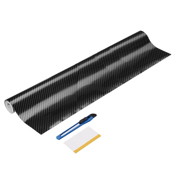 1 Set Carbon Fiber Vinyl Wrap 15.75" x 5ft Self-Adhesive Car Sticker Waterproof Wrap Roll for DIY Decor Automotive Exterior Interior Protection with Scraper Tool, Silver Black