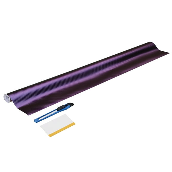 1 Set Carbon Fiber Vinyl Wrap 19.69" x 3ft Self-Adhesive Car Sticker Waterproof Wrap Roll for DIY Decor Automotive Exterior Interior Protection with Scraper Tool, Purple Blue
