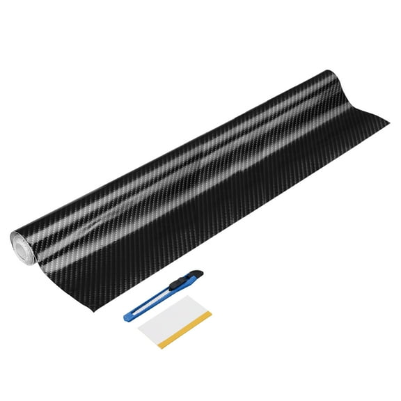 1 Set Carbon Fiber Vinyl Wrap 19.69" x 5ft Self-Adhesive Car Sticker Waterproof Wrap Roll for DIY Decor Automotive Exterior Interior Protection with Scraper Tool, Silver Black