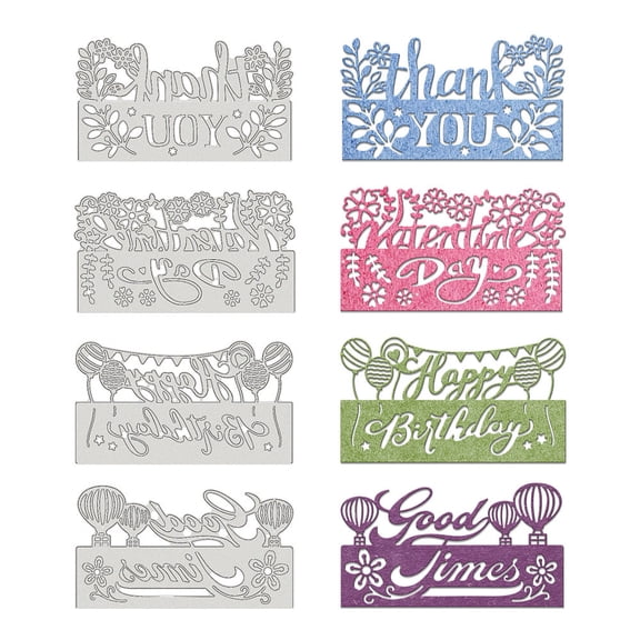 1 Set Carbon Steel Cutting Dies Stencils Decorative Embossing DIY Paper Card Word Matte Platinum Color 84x150x0.8mm 4 patterns 1pc/pattern
