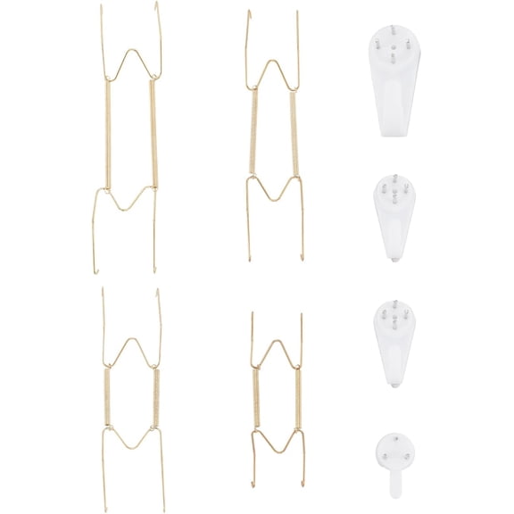 1 Set Carbon Steel Plate Spring Hanger Hook with Plastic Traceless Hanging Hooks Golden Plate Hangers