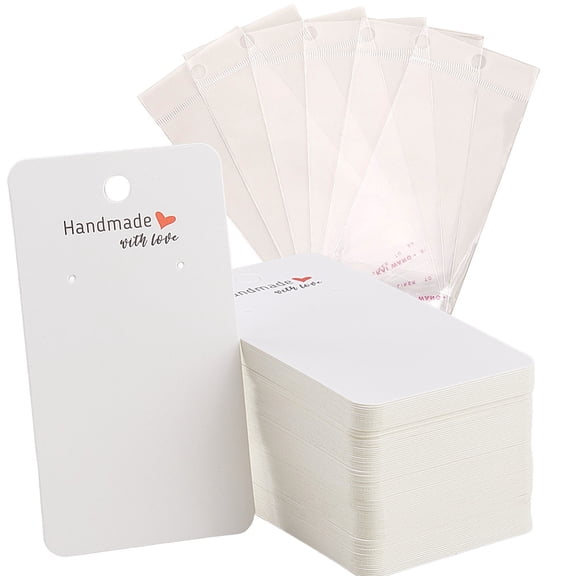 1 Set Cardboard Earring Display Cards Rectangle with OPP Cellophane Bags White 9x5x0.04cm 100pcs/set 1 set