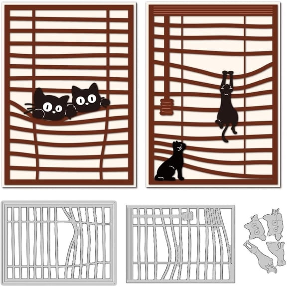 1 Set Cat Blinds Background Die Cuts for Card Making Window Carbon Steel Die Cuts Cute Cutting Dies Frame Background Stencils Scrapbooking Embossing Template Dies for Crafting DIY Photo Album
