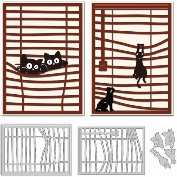 1 Set Cat Blinds Background Die Cuts for Card Making Window Carbon Steel Die Cuts Cute Cutting Dies Frame Background Stencils Scrapbooking Embossing Template Dies for Crafting DIY Photo Album