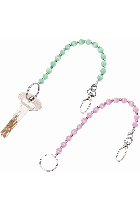 1 Set Cat Eye Beads Keychain with Alloy Lobster Claw Clasps and Iron Rings Mixed Color 261mm for Handmade