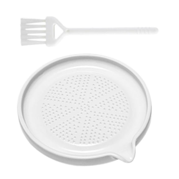 FENGGUIQU 1Set White Ceramic Food Masher Pan Manual Garlic and Vegetable Grinding Tool for Kitchen