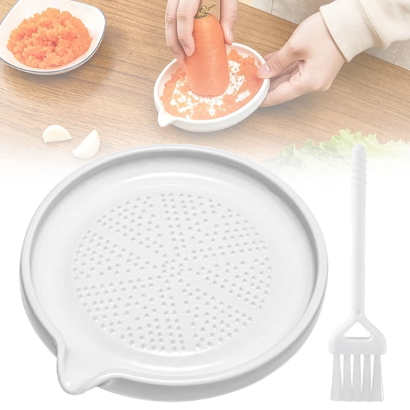 1 Set Ceramic Garlic Grater Plate with Brush, Spanish-Style Grating Dish for Garlic, Ginger, and Cheese, Olive Oil Dipping Bowl and Herb Stripper, 12x11 cm (White)