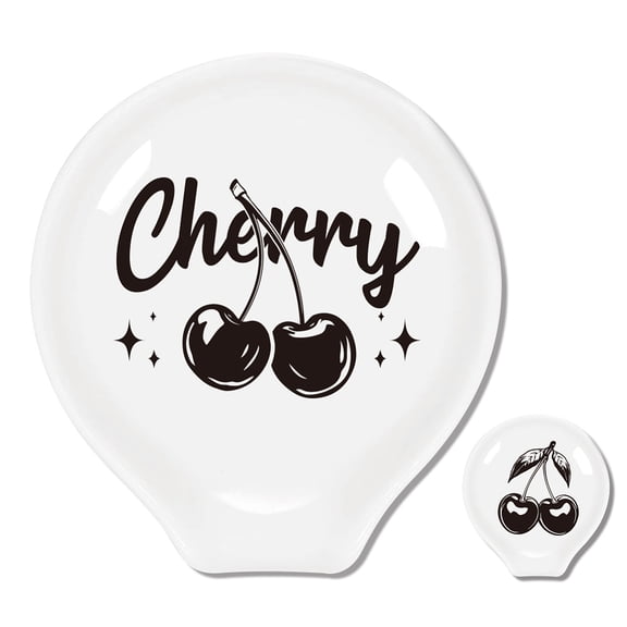 1 Set Ceramic Spoon Rest Spoon Holder for Kitchen Counter Cherry 90~100x85~91mm 2pcs/set