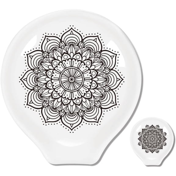 1 Set Ceramic Spoon Rest Spoon Holder for Kitchen Counter Floral 90~100x85~91mm 2pcs/set for DIY