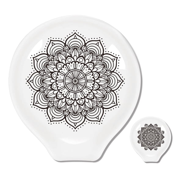 1 Set Ceramic Spoon Rest Spoon Holder for Kitchen Counter Floral 90~100x85~91mm 2pcs/set