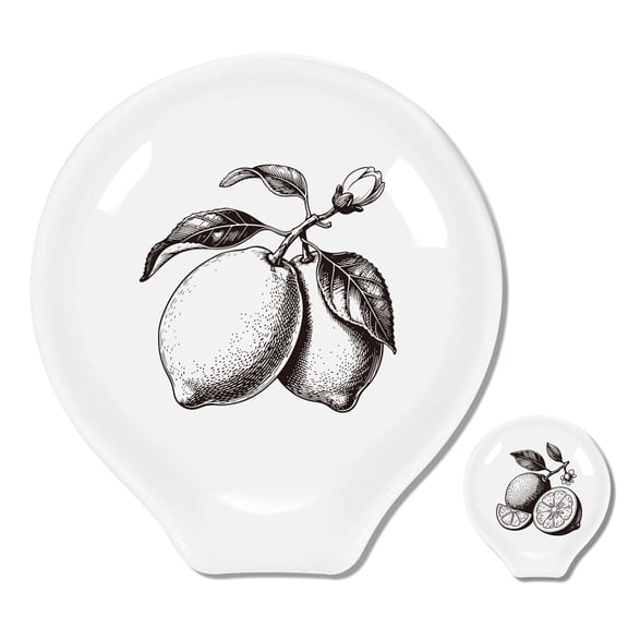 1 Set Ceramic Spoon Rest Spoon Holder for Kitchen Counter Lemon 90~100x85~91mm 2pcs/set
