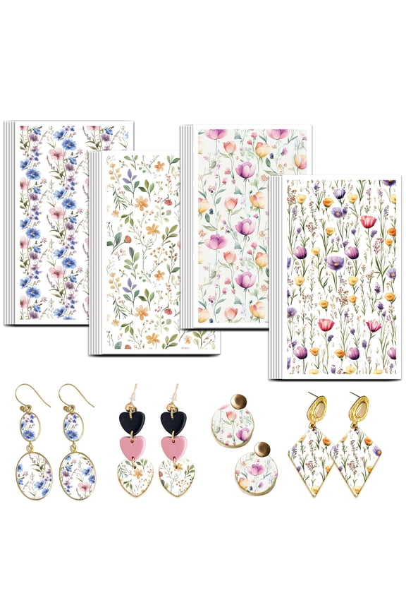 1 Set Ceramics Clay Water Transfer Paper Underglaze Transfer Decals for DIY Earrings Pendants Flower 12x7cm 24pcs/set