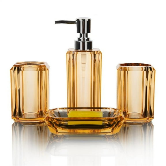 1 Set Champaign Gold Bathroom Accessories,Functional & Beautiful Bath Accessories Set,Household Bath room Decor Set,Washroom Accessories Gift Set,Toothbrush Holder,Soap Dispenser,Soap Dish