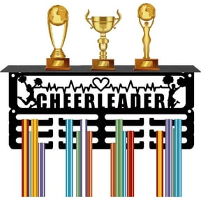 1 Set Cheerleader Medal Holder Trophy Shelf Medal Hangers Display with Shelf Stand Small Sports 4 Rows Wall Mount Hold 70+ Medals