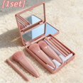 thumbnail image 1 of 1 Set Chic Pink Makeup Brush Set - Mirror Compact, 5pcs Soft Bristles Versatile for Blush Eye Foundation, 1 of 6