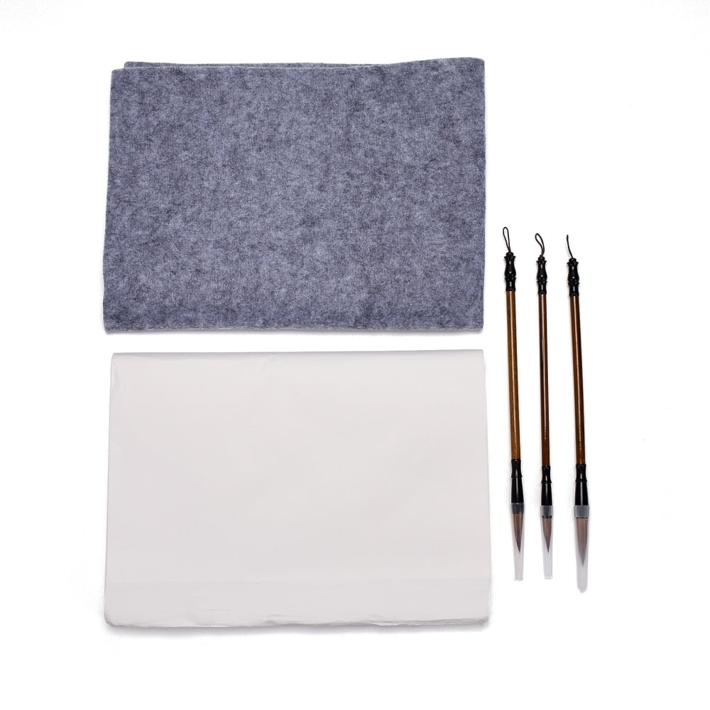 1 Set Chinese Calligraphy Brushes Pen with Chinese Calligraphy Brush Ink Writing Paper and Chinese Calligraphy Mat Mixed Color 27.5cm 1pc