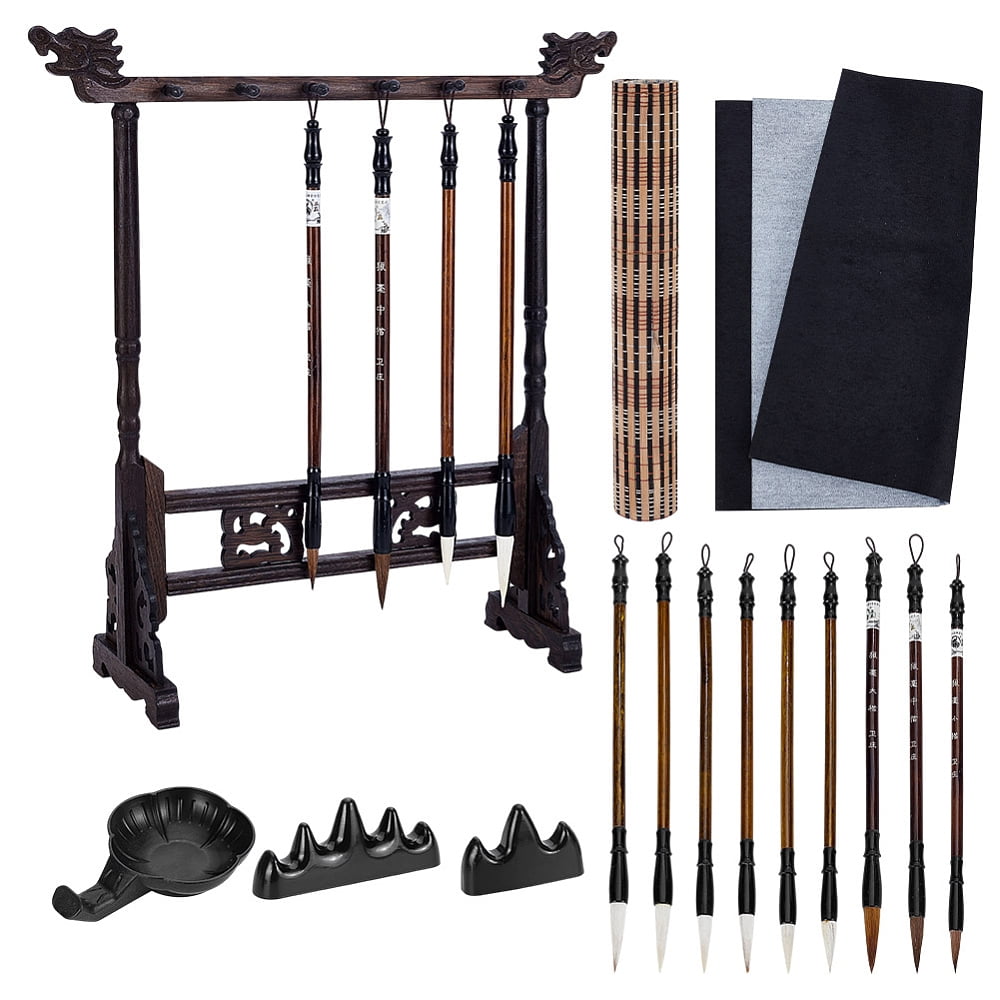 1 Set Chinese Calligraphy Drawing Kit include Brush Holder & Brush Pen & Water Writing Magic Cloth for Chinese Calligraphy Lovers Mixed Color