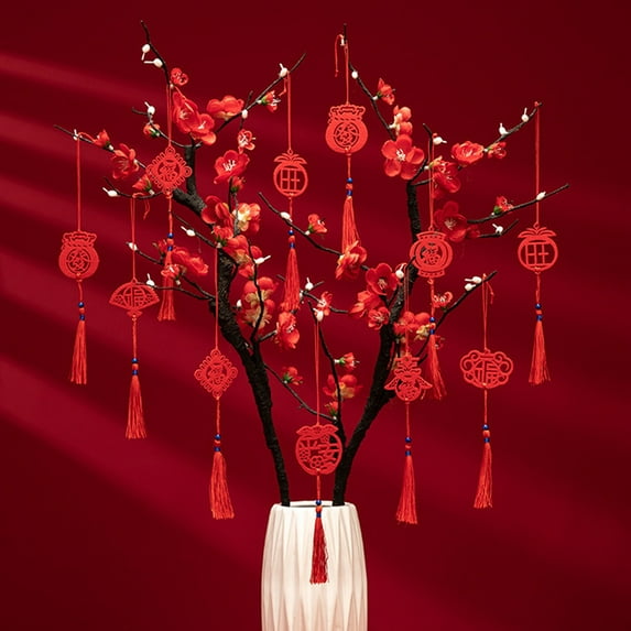 1 Set Chinese Knot Decor Waterproof Auspicious Sign Bright Color Good Fortune Red Knot Pendant for Chinese New Year Beig